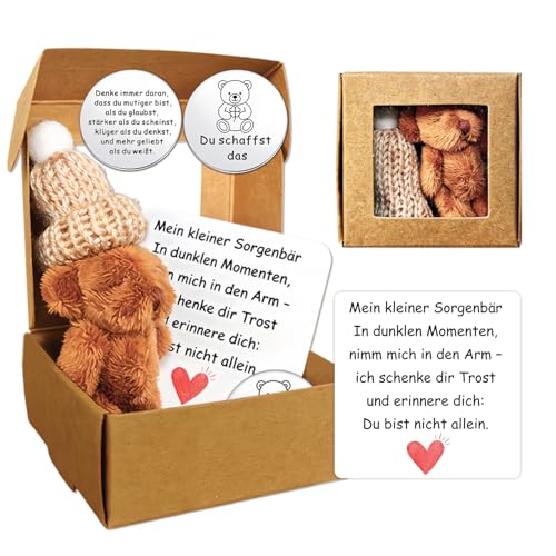 GROVBLE Braun Mini Teddybär,Teddy Bear Geschenke für Freundin,Kleine Geschenke,Teddybär Klein Pocket Hug,Kuscheltier Klein,Mutmacher Glücksbringer Geschenk für Freund Freundin Kollegen und Famili