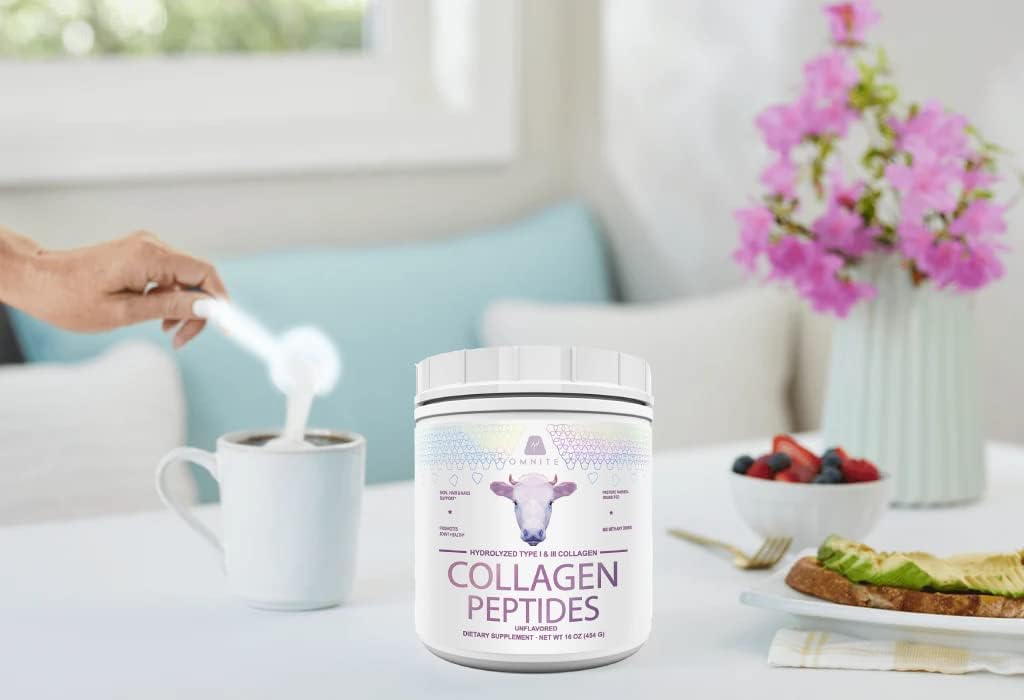 Petseeker Omnite Instant Dissolve Collagen Peptides Powder 1 LBS Caniter(41 Servings) Hair/Skin/Joint Health,10 Seconds Stirlessly Fully Absorbed into Coffee/Juice/Soup/Water/Smoothie (Read Reviews)