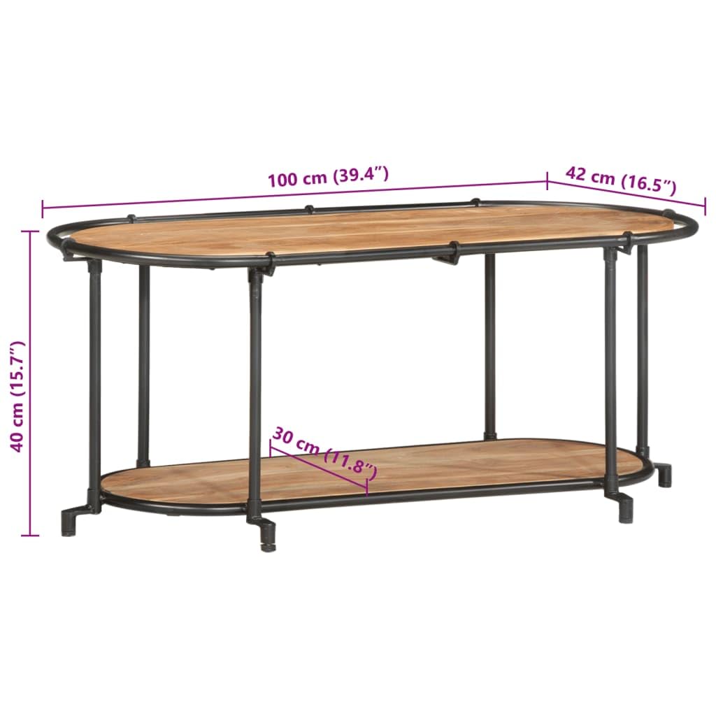 Mueble de TV madera maciza de acacia y hierro 100x42x40 cm con amplio almacenamiento para salón dormitorio oficina, soporte multimedia para DVD vinilo videojuegos