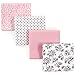 Hudson Baby Receiving Blankets, 4 Pack, Black and Pink Flowers