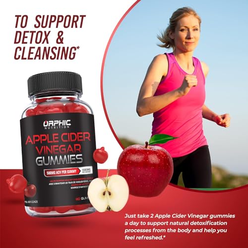 ORPHIC NUTRITION Apple Cider Vinegar Gummies - 1000mg - ACV Weight Loss Gummies - Supports Digestion, Detox & Cleansing - VIT B12, Beetroot - Gomitas de Vinagre de Manzana (60 pcs) - Thumbnail 5