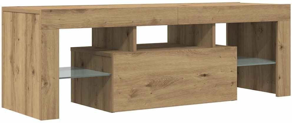 vidaXL TV Cabinet Artisan Oak with blue LED lighting, viewed from a slightly different angle.