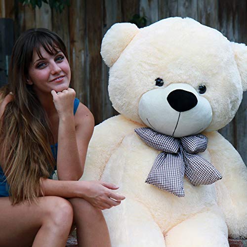 OSJS Toys Very Soft Lovable/Fluffy/SpongyHuggable Cute Teddy Bear with Neck Bow for Girlfriend/Birthday Gift/Boy/Girl/Valentine/Anniversary (Cream, 6 Feet)