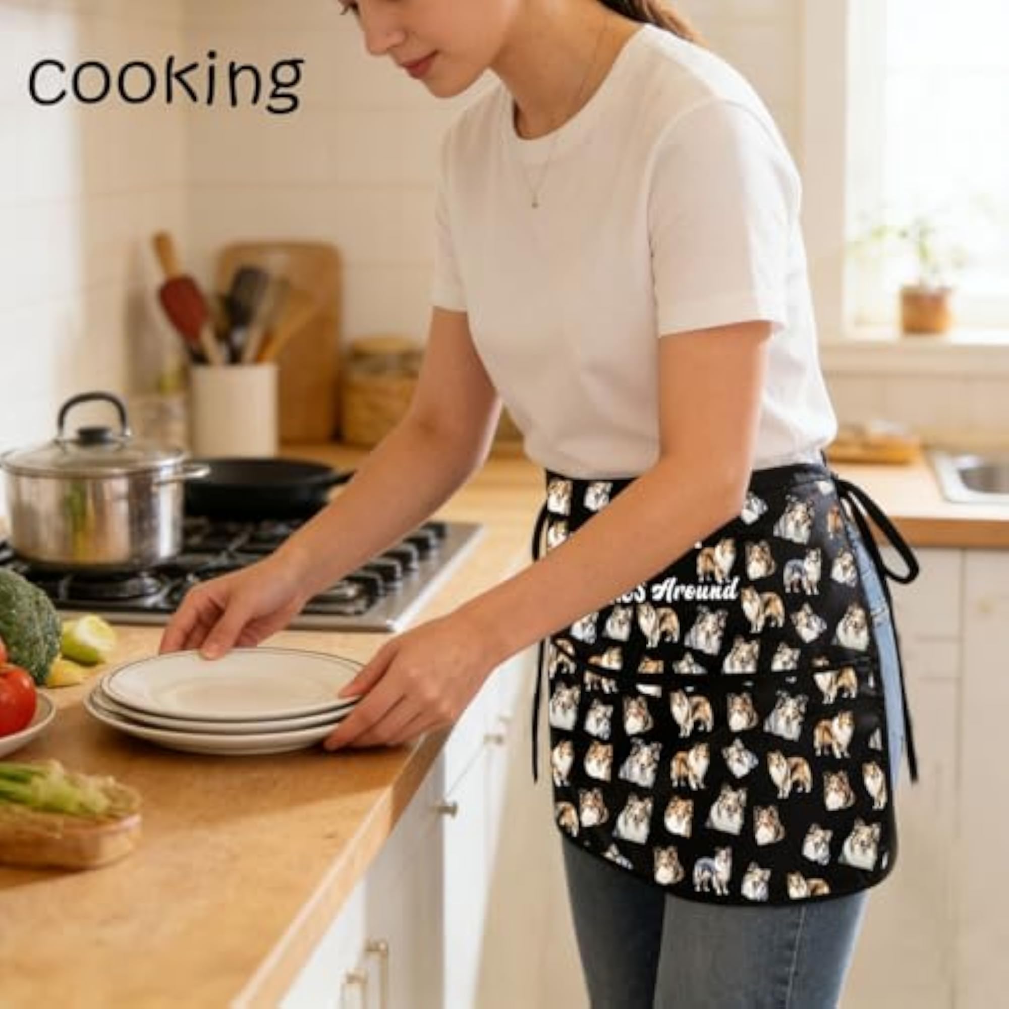 Sheltie Gifts Dog Mom Waist Apron with 3 Pockets