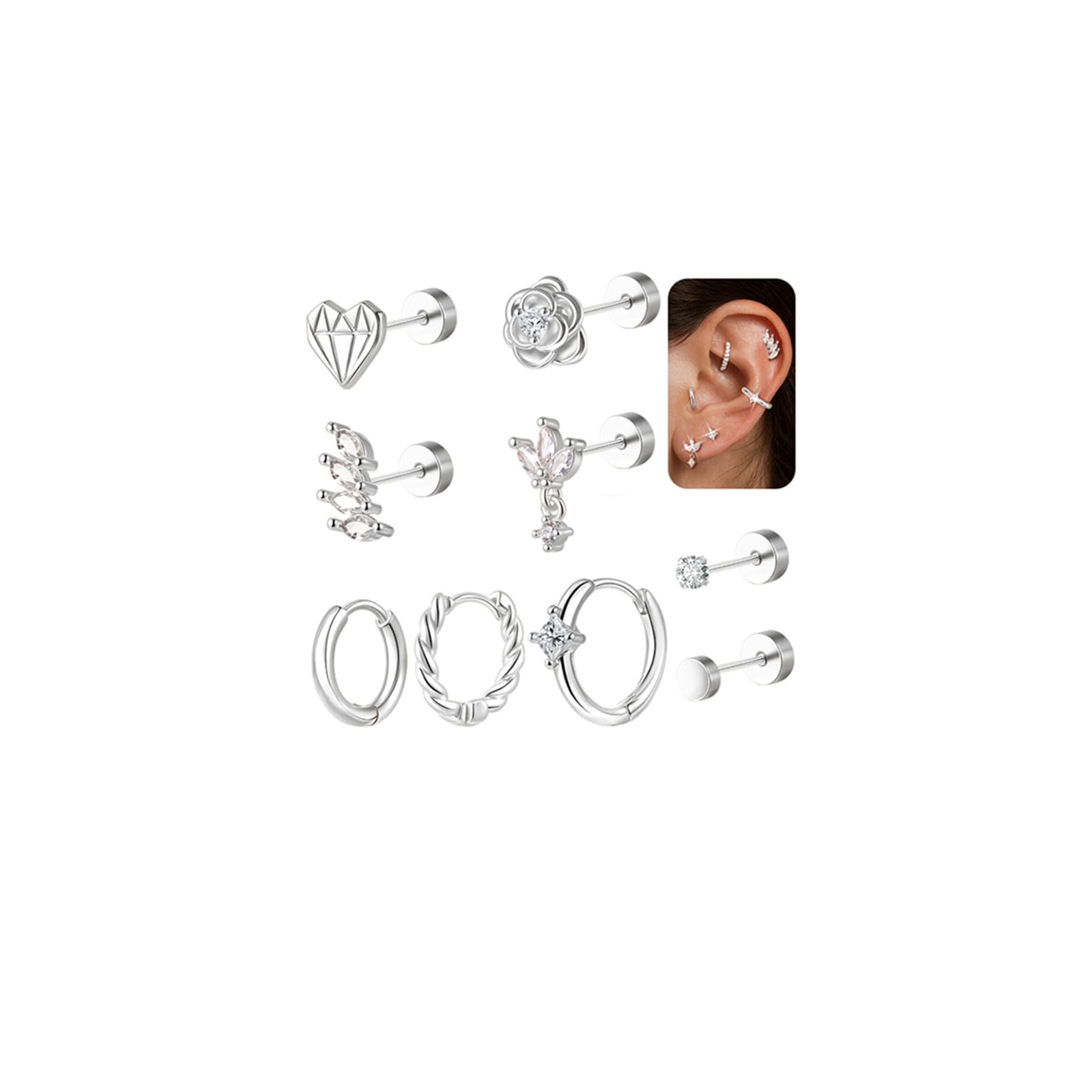 Orecchini a perno per cartilagine - Piercing in titanio, 316 Piercing in acciaio inox, fabbrica di gioielli di moda