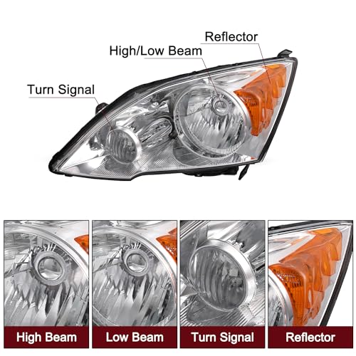 JSBOYAT Headlight Assembly Pair Replacement for 2007-2011 Honda CR-V Front Headlamp Chrome Housing with Amber Reflector (Driver & Passenger Side) - Image 4