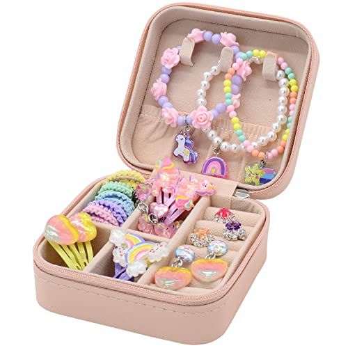 ShaqMars Kids Jewelry for Girls Small Jewelry Box for Little Girls Dress Up Jewelry Pretend Play Kids Accessories Girls Gift (Pink)