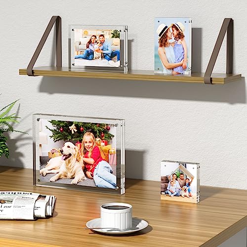 Aitee 4X4 Acrylic Picture Frames 6 Pack, 20% Thicker Block, Clear Picture Frames Freestanding Double Sided Magnetic Acrylic Lucite Frameless Transparent Square Frame Gift For Desktop Display #TOP5