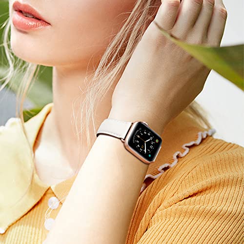 Omiu Square Bands Compatible With Apple Watch Band 38Mm 40Mm 41Mm 42Mm 44Mm 45Mm 49Mm, Genuine Leather Wristband Starp For Iwatch Se Series 8 7 6 5 4 3 2 1 Utral For Women Men(Ivory White/Rose Gold) #TOP5