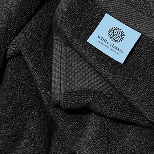 Image of White Classic Luxury Black Bath Towels Extra Large | 100% Soft Cotton 700 GSM Thick 2Ply Absorbent Quick Dry Hotel Bathroom Towel | 27x54 Inch | Black | Set of 4