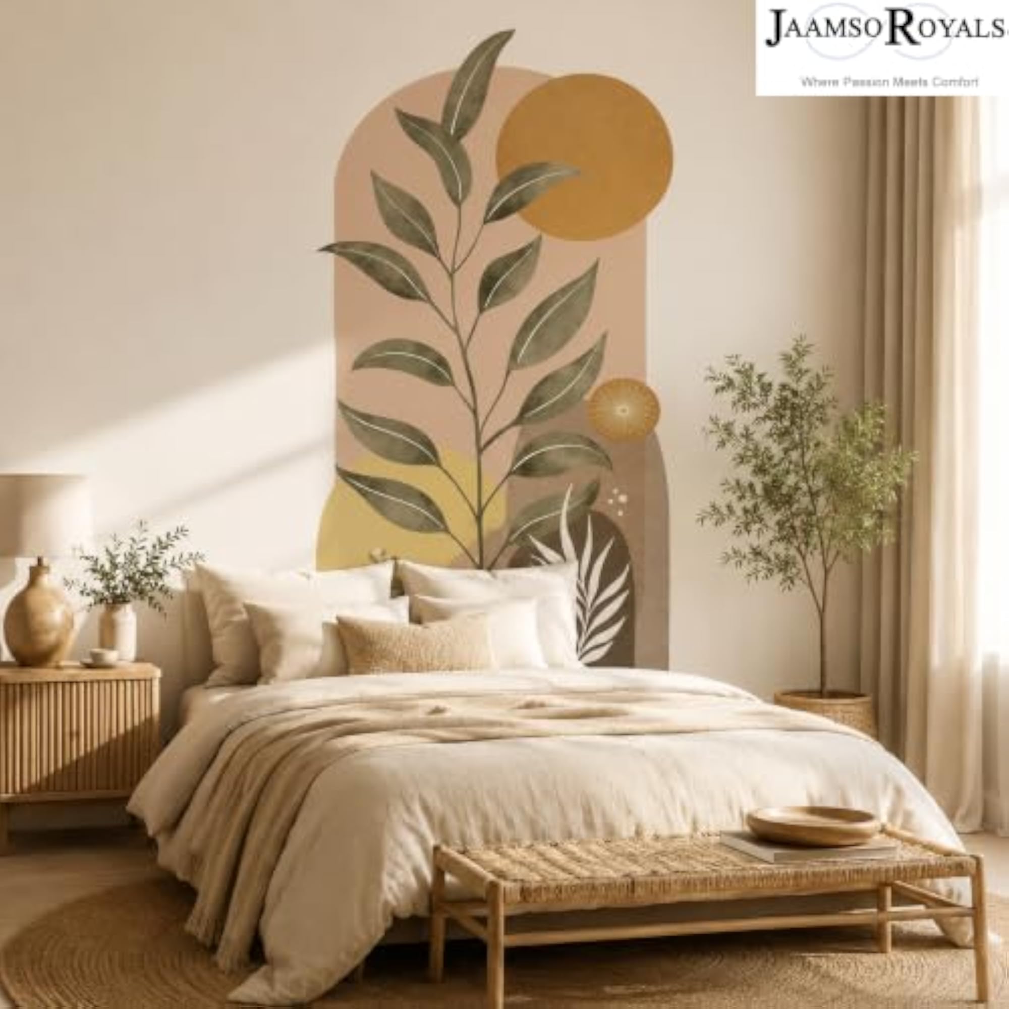 Large Boho Leaf & Sun Arch Mural Sticker