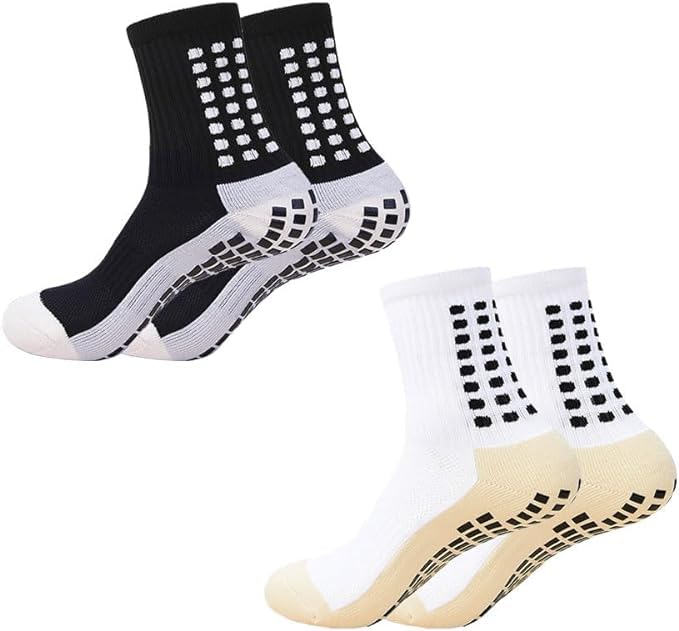 Yufree 4 Pairs Mens Grip Soccer Socks Non Slip Grippy Women Socks for Football Basketball Sports