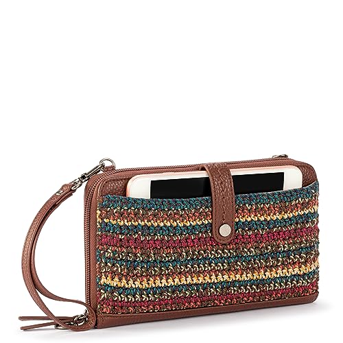 The Sak Iris Large Smartphone Crossbody Bag in Crochet and Faux Leather, Convertible Wristlet Purse Design, Woodland Stripe3