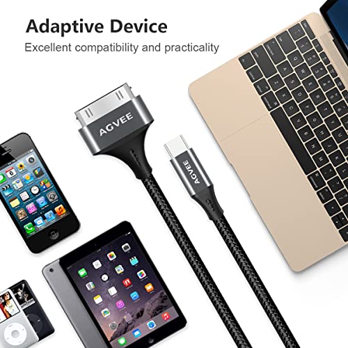 Agvee [2 Pack 3Ft Usb-C To 30 Pin Cable For Old Iphone 4/4S Ipad 1/2/3 Ipod, Braided Metal Shell Type-C To 30Pin Adapter Charging Charger Data Cord, Dark Gray #TOP6