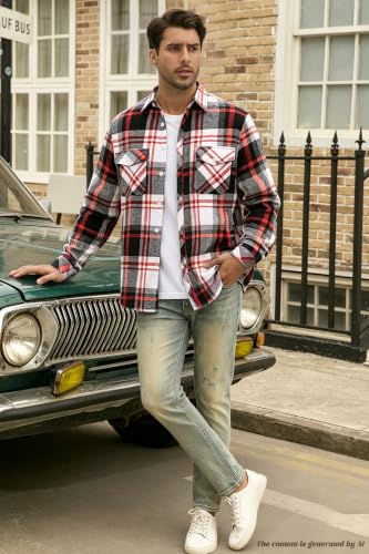 Image of Cromoncent Mens Boys Thick Flannel Shirt Long Sleeve Shirt Jacket Casual Button Down Multi Pockets Shacket