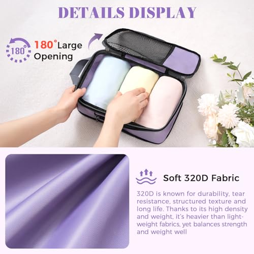 Image of BAGAIL 4 Set /6 Set /8 Set Compression Packing Cubes Travel Accessories Expandable Packing Organizers(HalfMesh,8-Dusty Purple)