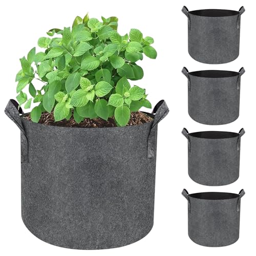 WANDGU 5 unidades de 20 l: saco de plantación con asas, saco de plantación de tela no tejida, macetas de tela gruesa de alta resistencia, macetas de ventilación, contenedores con asas para patatas,