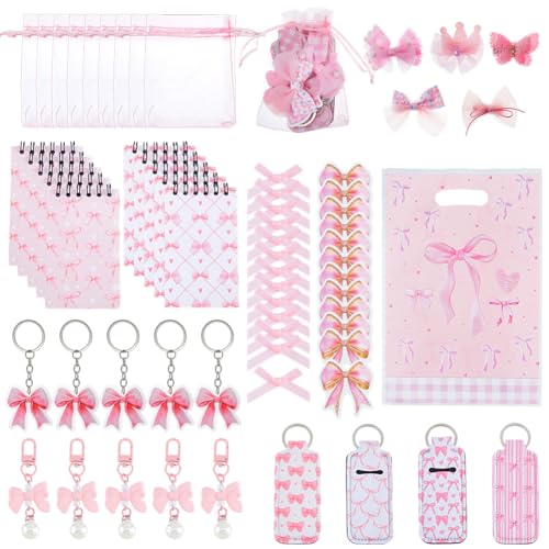Nœuds roses pour anniversaire enfant : sachets surprises avec autocollants et carnets