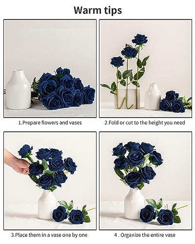 DuHouse 10pcs Silk Roses Artificial Flowers Fake Rose for Arrangement Wedding Party Home Decoration (Navy Blue) image 3