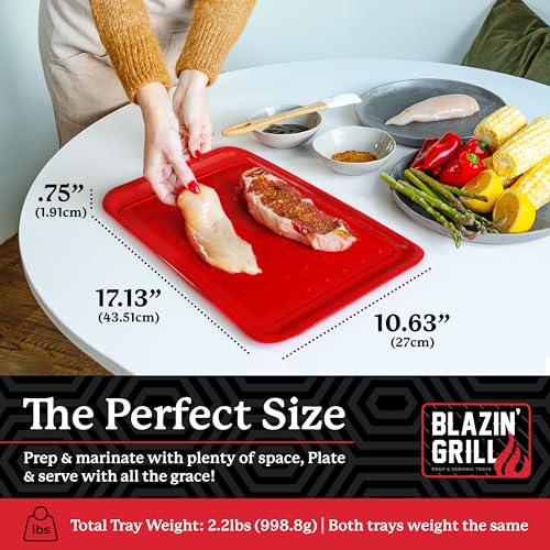 BLAZIN' GRILL Prep and Serve Trays | Set of 2 Stackable, Melamine Trays | Serving Tray & Marinating Tray | Serving Platter for Plating Food & BBQ Prep Tub for Marinating Meats | Grill Accessories |