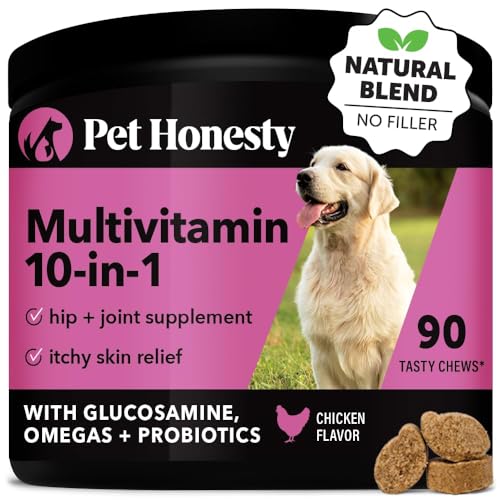 Multivitamin Dog Supplement, Glucosamine Chondroitin for Dogs, Probiotics, Omega Fish Oil, Dog Supplements & Vitamins, Vitamins for Skin and Coat Allergies (Chicken 90 ct)