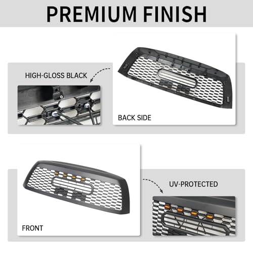 HDQQ Front Grill Compatible with 2008-2017 Toyota Sequoia Matte Black Replacement Front Bumper Grill ABS Bumper Grille Assembly with Amber LED Lights & Letters by HDQQ - Used condition - Image 3