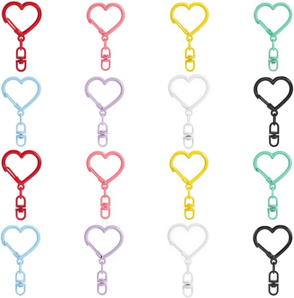 48Pcs 8 Colors Heart Keychain Clasp Color Swivel Clasp Hooks Bulk Colorful Cute Metal Keyring Lobster Claw Heart Trigger Spring Buckle Key Chain Snap Hook for DIY Making Purses Keys Decor