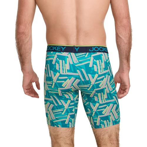 Jockey Men's Underwear Chafe Proof Pouch Microfiber 8.5" Long Leg Boxer Brief - 3 Pack, Northern Light/Abstract Traction/True Navy, XL3