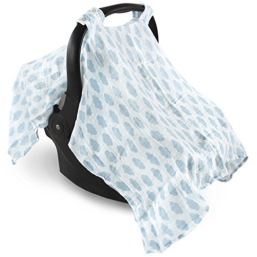 Hudson Baby Unisex Baby Muslin Cotton Car Seat and Stroller Canopy, Blue Clouds, One Size