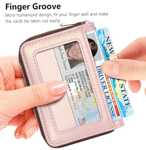 Image of FurArt Zipper Wallet Women, RFID Blocking Credit Card Wallet, Business Card Holder, Compact Size KeyChain Wallet, Pearl Pink, small, Classic