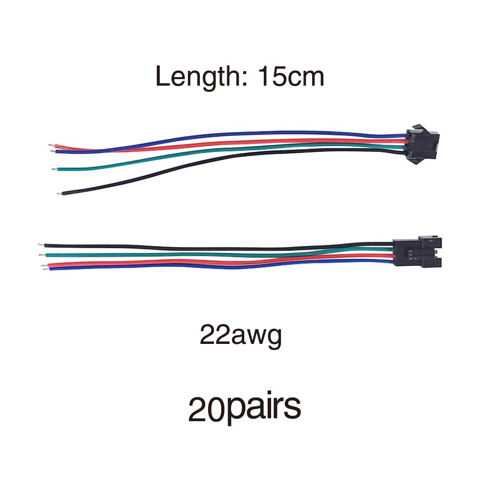YIXISI 20 Par JST SM 4-Pinowy Wtyk 2.54 mm Męski i Żeński Adapter Złącza z Przewodem Elektrycznym 150mm do Światła LED