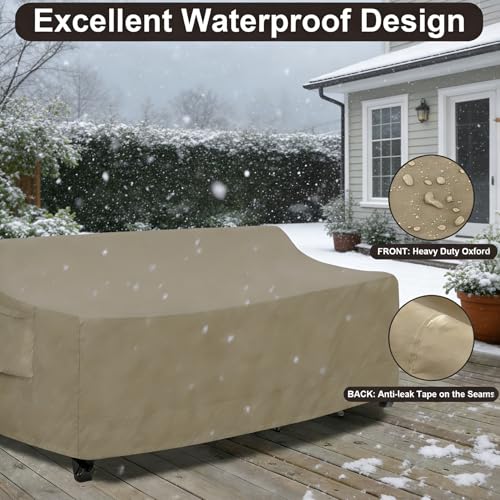 PureFit Outdoor Couch Cover Waterproof Patio Sofa Furniture Covers, 3-Seater Outdoor Cover with Air Vent and Handles, 78W x 35D x 35H Inches, Camel