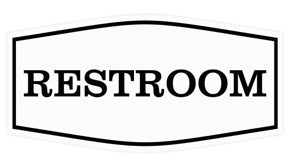 Fancy Restroom Sign - Business Bathroom Signage - Easy to Install (White) - Small 2 Pack