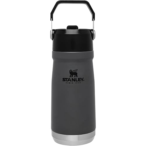 Stanley IceFlow Flip Straw Water Bottle 17 oz | Built-In Straw for Travel and Sports | Lightweight and Leak Resistant | Insulated Stainless Steel | BPA-Free | Charcoal