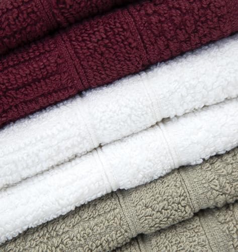 Image of PH Pleasant Home Ribbed Wash Cloths Set - 12 Pack (12 inch x 12 inch) - 509 GSM - 100% Ring Spun Cotton Wash Cloth - Super Soft and Highly Absorbent Face Towels (Maroon, White & Tan)