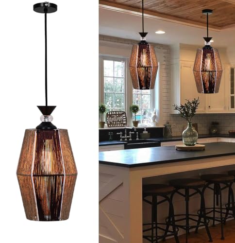 Image of Groeien Crystal Silk Weave Metal Hanging Pendant Ceiling Lamp Fixture | Chandelier for Home, Indoor, Outdoor,Living Room, Bedroom(Bulb Included)(HexaWeave, 1)