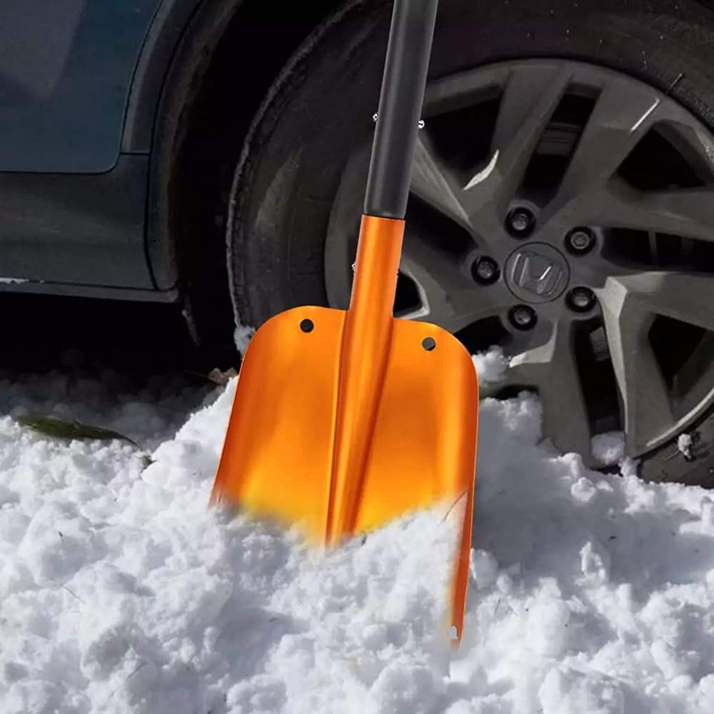 klappspaten Auto Schnee,Faltbare Campingschaufel,multifunktionaler Klappspaten, Mini-Grabenschaufel Eisen Griff Outdoor Ski Sport Snowboard Schnee Werkzeug-Gold