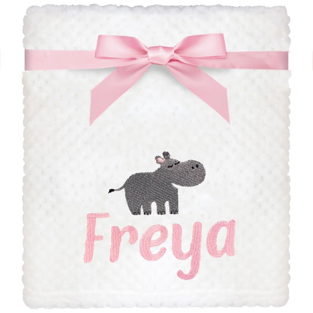 TeddyT's Personalised Baby Waffle Blanket With Embroidered Jungle Animals (Happy Hippo)
