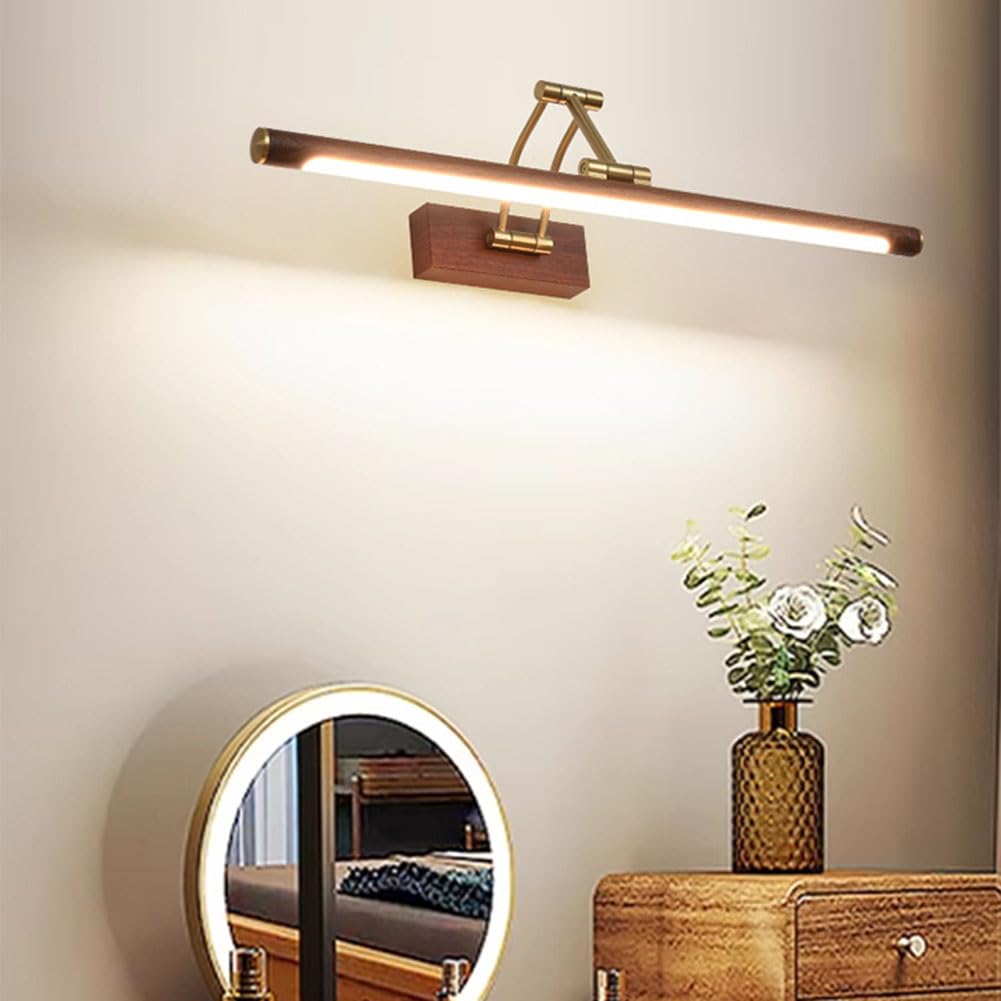 LED Spiegelleuchte Holzmaserung Drehung Wandleuchtedn 12W 56CM Wandlampe 3 Helligkeitsstufen 3000k/4500k/6000k Spiegellampen Verstellbare Wandbeleuchtung Schwenkarm für Wohnzimmer, Schlafzimmer