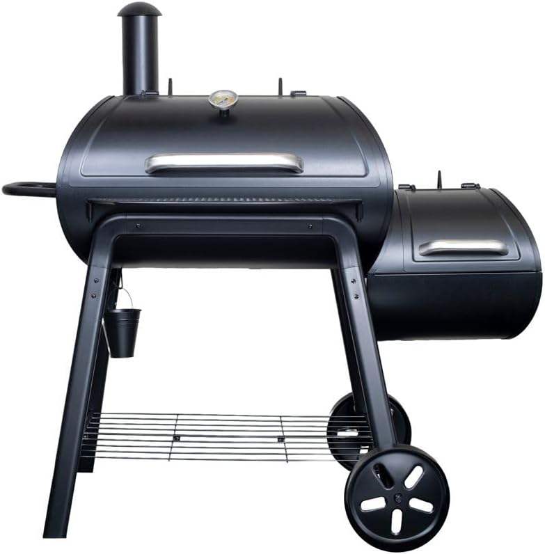 OLP8530CS Outdoor Heavy Duty Offset Charcoal Smoker Grill, 975 Square Inch Cooking Surface, Black