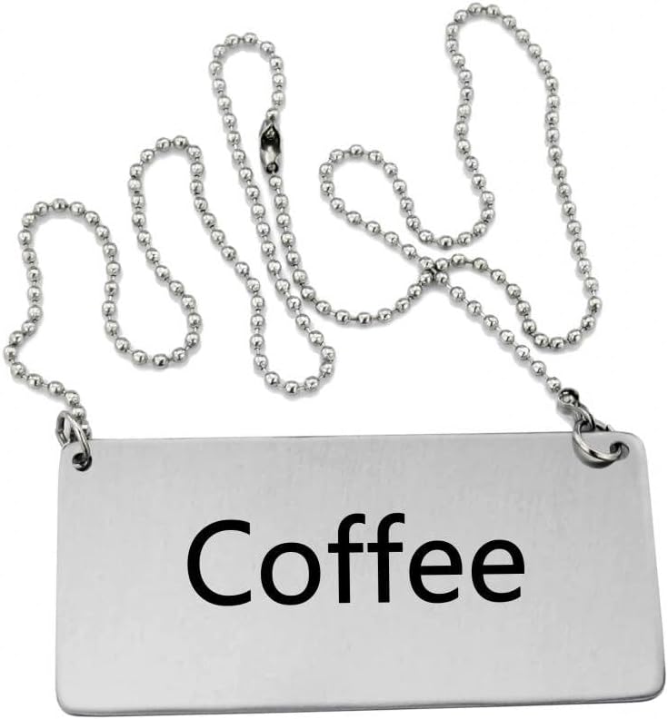 New Star Foodservice 27440 Stainless Steel Chain Sign, Decaf", 3-1/2-Inch by 1-1/2-Inch, Set of 2