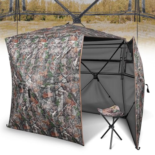 CVLIFE 360 Degree Hunting Blind, Pop-Up Ground Blind for Deer & Turkey Hunting, 2-3 Person Portable Tent with Silent Sliding Windows