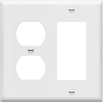 ENERLITES Combination Duplex Receptacle Outlet/Decorator Rocker Light Switch Wall Plate Cover, Standard Size 2-Gang 4.50" x 4.57", Polycarbonate Thermoplastic, UL Listed, 882131-W, White