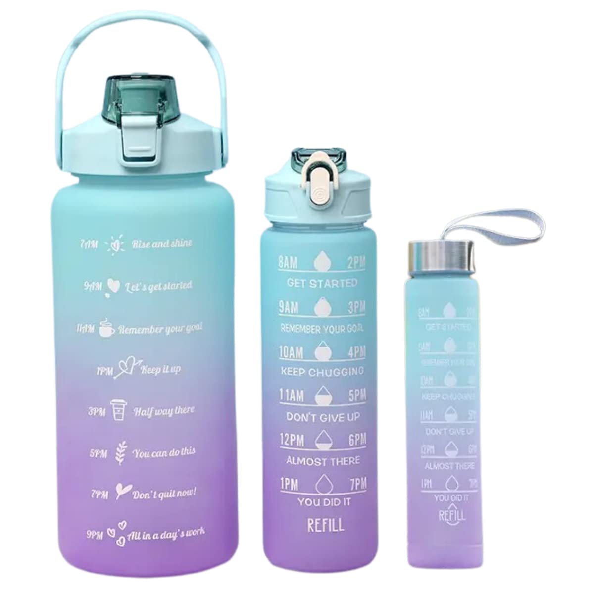 Kit 3 Garrafa De Água Squeeze Galão 2l Litros Motivacional Academia Colorida Antivazamento 3D Tie Dye Frases Português (Verde)