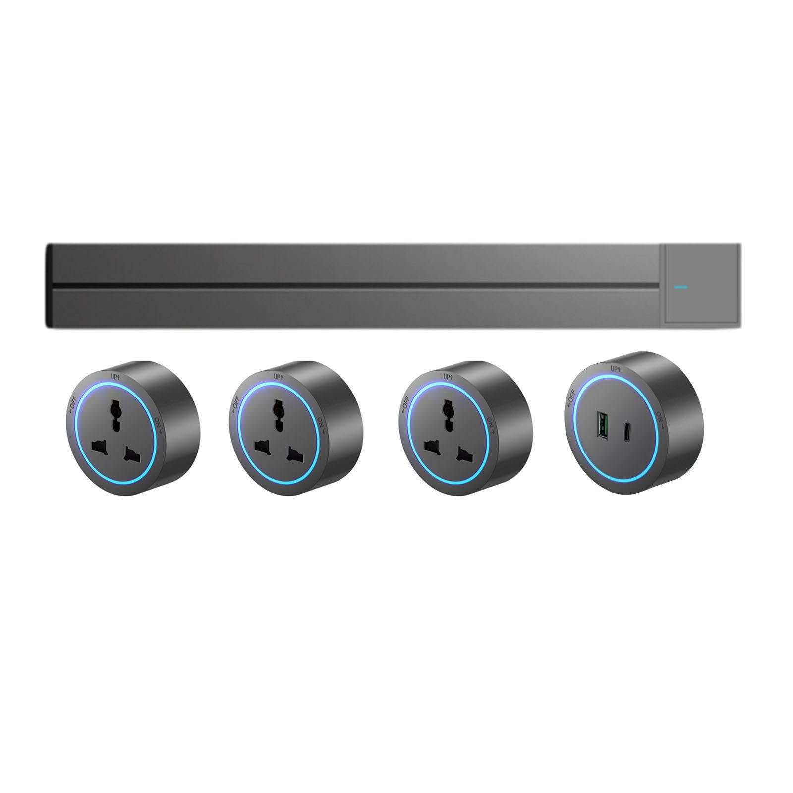 Power Strips Track Socket, Kitchen Power Strip, Wall-Mounted, Embedded Switch Guide Rail Slide Movement(Gray,40cm)