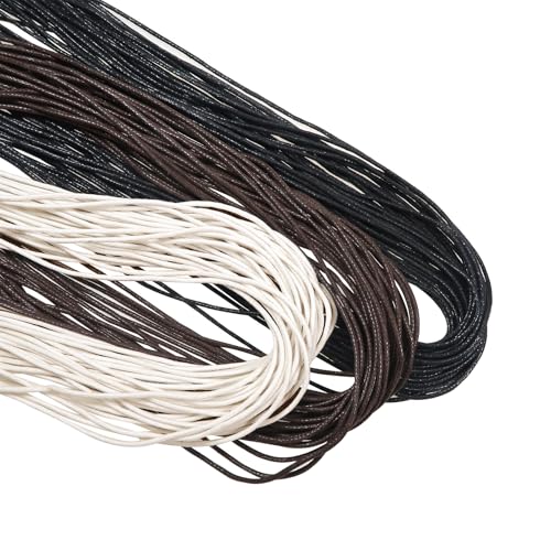 TOAOB 105M Cordon Ciré Tressé pour Bracelet 0.8mm Rond Blanc Noir et Marron pour Fabrication de Bijoux Collier Artisanat Breloques Bricolage Macramé