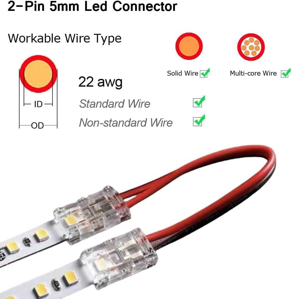 Conectores inalámbricos para tiras LED 2 pin 5mm 20 piezas miniatura 3