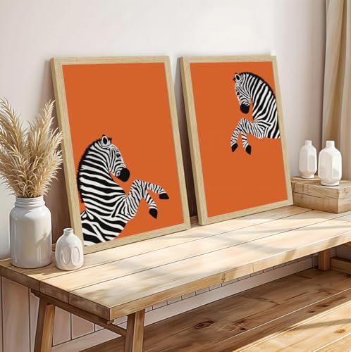 Image of ArtX Wall Paintings For Kids Room, Zebra Wall Frame, Decoration Items, 12x18 inch (A3+) Size, Multicolor, Synthetic Wood, Set Of 2