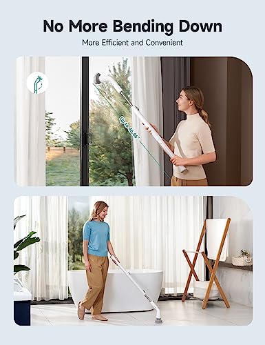 Image of HiCOZY Electric Spin Scrubber HS1, Cordless Shower Scrubber for Cleaning with 4 Replaceable Brush Heads Adjustable Extension Handle, IPX7 Waterproof Cleaning Brush for Bathroom Floor White