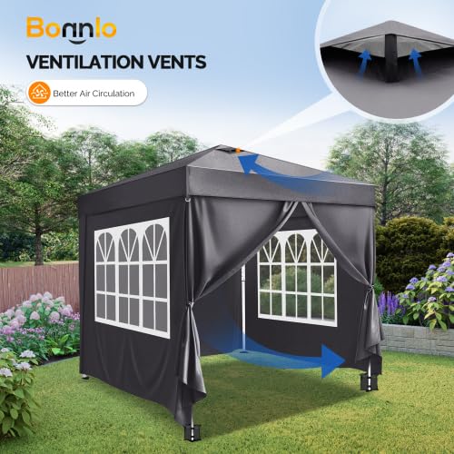 Bonnlo Carpa Plegable de 3x3m, con 4 Bolsas de Arena, UPF 50+, Gazebo y Cenador de Jardín Impermeables, para usos Exteriores, Camping, Fiestas, Playa y Patios, Gris Oscuro